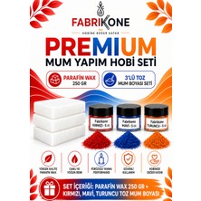 Fabrikone Premium Mum Yapım Hobi Seti - Parafin Wax 250 gr - 3'lü Toz Mum Boyası Seti - Kırmızı, Mavi, Turuncu BKFABPW2503KMT