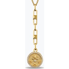 Goldium Jewellery Tasarım Taşlı Lotus Damga Kolye
