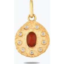 Goldium Jewellery Kırmızı Taşlı Asimetrik Madalyon Bileklik Charm