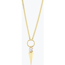 Goldium Jewellery Kare Taşlı Uzun Piramidik Ince Gurmet Zincir Halkalı Kolye