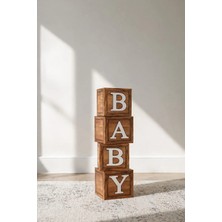 Patladı Gitti Baby Yazılı Ahşap Damarlı Baby Shower Dekorasyon Kutu Set