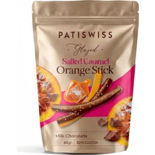 Patiswiss Tuzlu Karamel Parçacıklı Sütlü Çikolata Kaplı Portakal Çubuğu, 80G