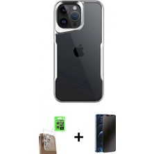 Pileli Store Pilelistore™ iPhone 16 Pro Kılıf Akış Çizgi Koleksiyonu - Siyah 3D Antistatik Hayalet Cam Ekran Koruyucu + Raze Metal Kamera Lens - Cltm