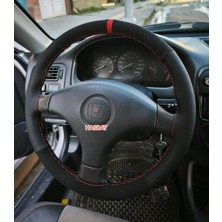 Hasbay Dikişli Direksiyon Kılıfı Nubuk / Nokta Deri Kırmızı Yüzük Kırmızı Dikişli Honda 3 Kol Için