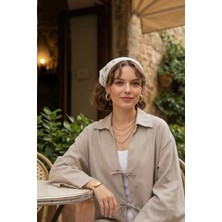%100 Pamuk Keten Cepli Bağcıklı Kadın Kimono 1165 – Gömlek Yaka, Nefes Alan Kumaş