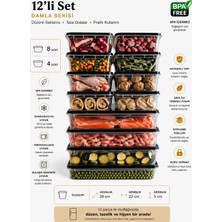 Hess Damla Serisi Mikrodalga ve Difriz Uyumlu 12 Parça Saklama Kabı Seti 2400MLX4 1170MLX8