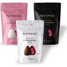 Patiswiss Sütlü, Bitter ve Beyaz Çikolata Kaplı Çilek Draje Seti 80G x 3 Adet