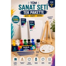 O&S Resim - Boya Seti - Mini Masa Şövalesi, 2 Adet Tuval, Resim Verniği, Akrilik Boya, Palet, (Şövalye) Mini Şövale Set