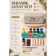 Seramik Hamuru Başlangıç Seti - Guaj Boya, Ebeşuar, Merdane,fırça, 2000GR Beyaz Doğal Kil