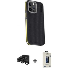 Pileli Store Pilelistore™ iPhone 15 Pro Max Kılıf Kıvılcım Modern Özel Seri - Siyah Bilvis Hayalet Cam Ekran Koruyucu + Raze Metal Kamera Lens - Sh