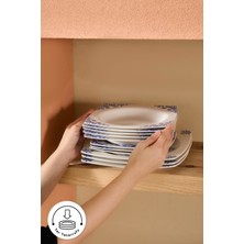 Karaca Fine Cream Miranda 24 Parça 6 Kişilik Yemek Takımı Mavi Porselen Desenli Set