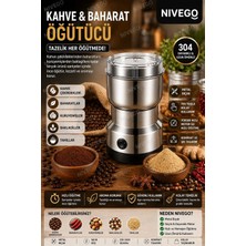Nivego Kahve&Baharat Öğütücü Metal Bıçaklı Güçlü Motor Tek Tuşla Hızlı Öğütme Kompakt Tasarım