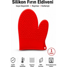 Evolis Kitchen 1 Adet Silikon Isıya Dayanıklı Yanmaz Yapışma Yapmaz Fırın Eldiveni Kırmızı