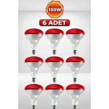 Nemere (6 Adet) 150W Kızılötesi Isıtıcılı Hayvan Isıtma ve Kuluçka Lambası (Kırmızı Işık) E27 (Kalın Duy)