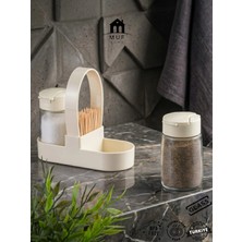 Muf Home Pratik Kürdanlıklı Standlı Cam Tuzluk Karabiberlik Seti - Click Kapak Lokanta Tipi Baharatlık Seti  2 X 100cc