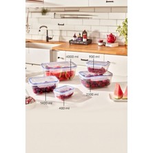 Popüler Sepet Dikdörtgen 10 Parça Contalı Vakumlu Sızdırmaz Hava Almaz Saklama Kabı Seti 2X(4000/2300/1400/900/400 Ml)