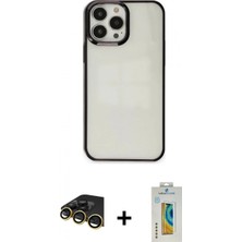 Pileli Store Pilelistore™ iPhone 14 Pro Max Kılıf Doruk Doku Prime - Siyah Polymer Nano Ekran Koruyucu + Raze Metal Kamera Lens - Gd