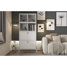 Minimalist Lüks Detaylı Vitrin / Altın Kulplu ve Ayaklı Çok Amaçlı Salon Dolabı PNR-VTR-1004