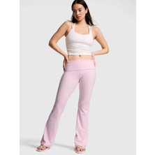 Pink Beli Katlanabilen Ispanyol Paça Tayt - Toz Pembe