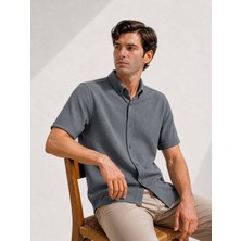 Classics Men Reeport Likralı Kısa Kol Slim Fit Çizgili Gömlek - 7640