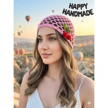 Happy Handmade Pembe Kroşe File Şapka