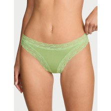 Lace Trim Dantelli Pamuklu Bikini Külot - Fıstık Yeşili