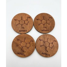 Bel&co Home Kahve Temalı Suya Dayanıklı Ahşap Bardak Altlığı Lazer Kazıma 4'lü Set 10 cm Kestane