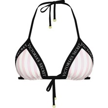 Victoria's Secret Swim Logolu Üçgen Bikini Üstü - Pembe Ikonik Çizgi