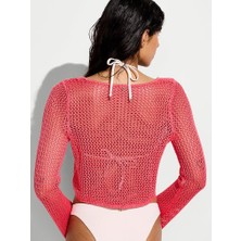 Victoria's Secret Swim Beachwear Önden Bağlamalı Uzun Kollu File Üst - Mercan