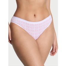 Victoria's Secret Esnek Pamuklu Bikini Külot - Beyaz Toz Pembe Baskılı