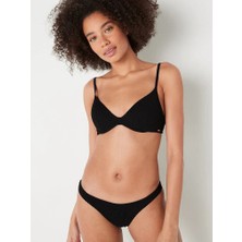 Pink Krinkle Push-Up Bikini Üstü - Saf Siyah