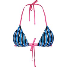 Pink Üçgen Askılı Bikini Üstü - Mavi Çizgili