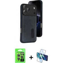 Pileli Store Pilelistore™ iPhone 17 Pro Kılıf Yörünge Işık Serisi - Siyah 3D Antistatik Cam Ekran Koruyucu + Raze Metal Kamera Lens - Gı