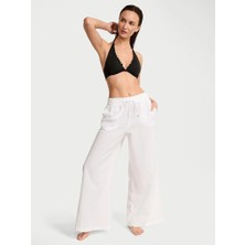 Victoria's Secret Swim Geniş Paça Keten Plaj Pantolonu - Beyaz