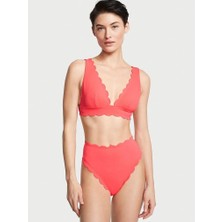 Victoria's Secret Swim Scallop Yüksek Bel Cheeky Bikini Altı - Mercan Alevi