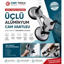 Cmc Tools Üçlü Alüminyum Cam Vantuzu Profesyonel Vantuz  120 kg Kapasiteli Kod :CMC7093