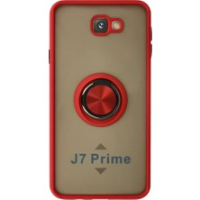 Newface Samsung Galaxy J7 Prime Kılıf Montreal Yüzüklü Silikon Kapak - Kırmızı