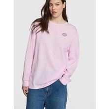 Pink Kampüs Pamuklu Uzun Kollu Tişört - Toz Pembe Baskılı