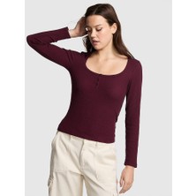 Pink Termal Henley Pijama Üstü - Yabani Gül
