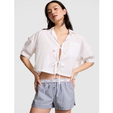 Pink Coastal Cutie Önden Bağlamalı Pijama Üstü - Beyaz