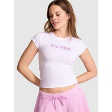 Pink Pamuklu Bebe Yaka Tişört - Beyaz