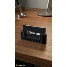 Bitenzo 3D Modern Çizgili Tasarım Masaüstü Kartvizitlik - Minimalist Ofis Düzenleyici ve Dekoratif Kart Tutucu