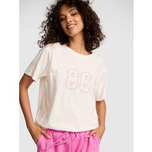 Pink Retro Pamuklu Tişört - Baskılı Kış Beyazı