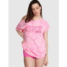 Pink Pamuklu Omzu Açık Tişört - Pembe Leoparlı