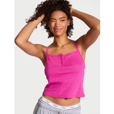 Pink Pointelle Henley Atlet - (Tek Renk)