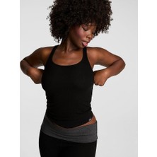 Pink Ribanalı Relax Fit Boyfriend Atlet - Saf Siyah