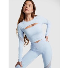 Pink Chlöe x Halle Seamless Uzun Kollu Crop - (Tek Renk)