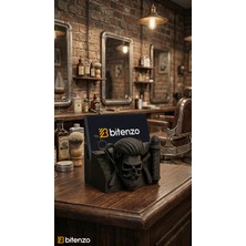 Bitenzo 3D Berber ve Kuaför Temalı Dekoratif Kartvizitlik - Kurukafa Tasarımlı Masaüstü Düzenleyici