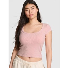 Pink Vintage Ribanalı Tişört - Uçuk Pembe