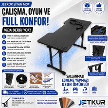 XMAX Jetkur Siyah Mdf Bilgisayar Oyuncu Masası Lazer Kesim Sallanmaz Metal Ayaklı - Vida Derdi Yok